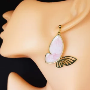 Boucles d'oreilles papillon imitation quartz rose